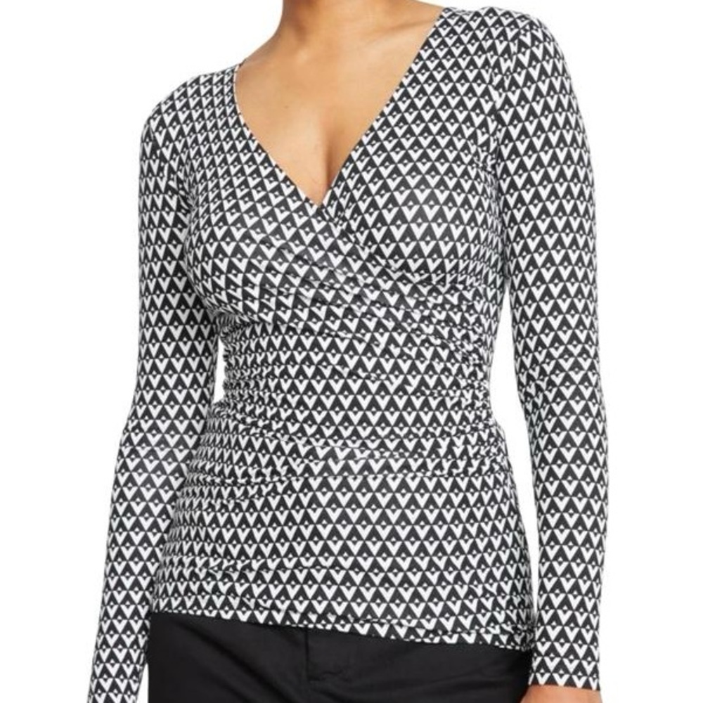 Universal Standard Black & White Liquid Jersey Two-Way Long Sleeve Cross Top